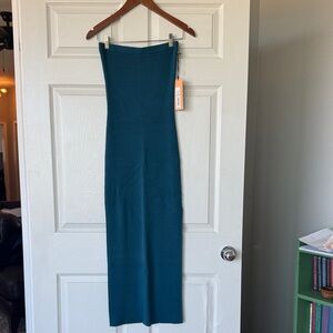 Strapless Teal Knit Maxi Dress